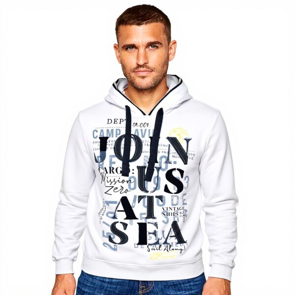 Felpa con cappuccio uomo Camp David morbida etichette avorio